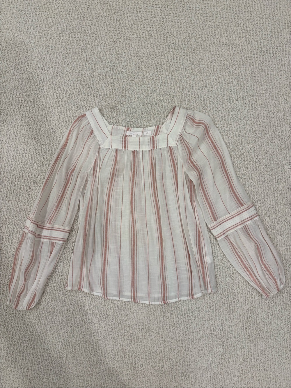 Boho linen red and white striped flowy blouse